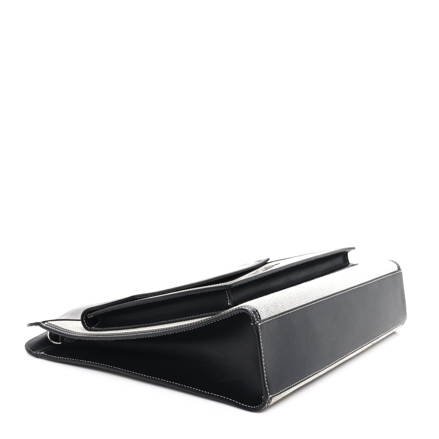 Canvas Smooth Calfskin Two Tone Medium Pocket Bag Black White