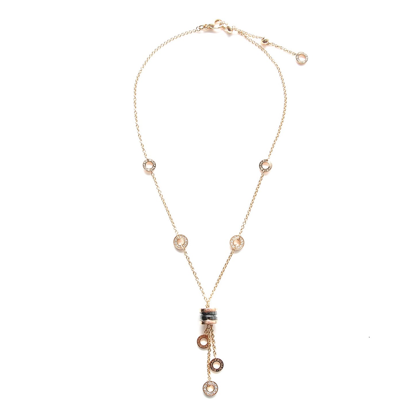 18K Rose Gold Diamond Black Ceramic B.Zero1 Necklace