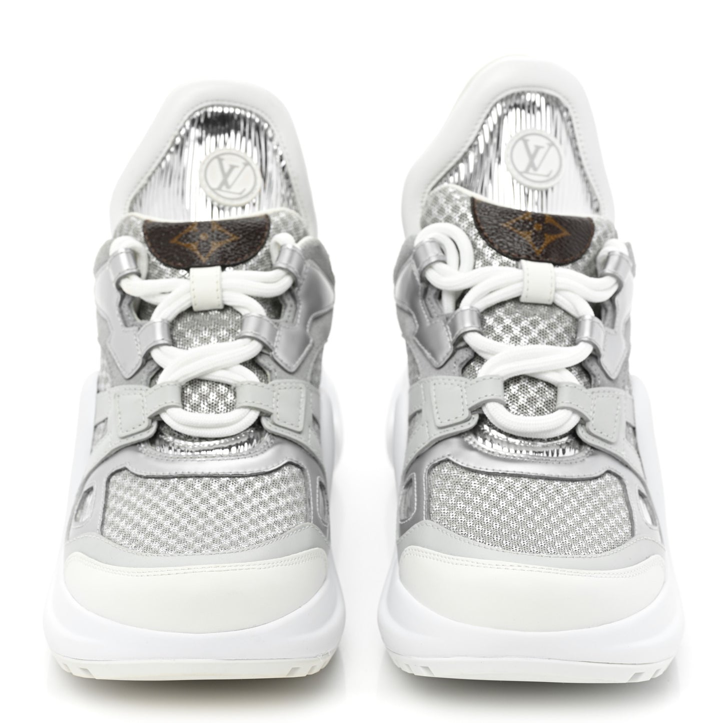 Metallic Calfskin Technical Nylon LV Archlight Sneakers 36 White Silver