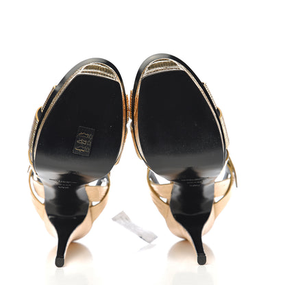 Saint Laurent Metallic Calfskin Lizard Embossed Tribute 105 Platform Sandals 40.5 Gold 5 of 8