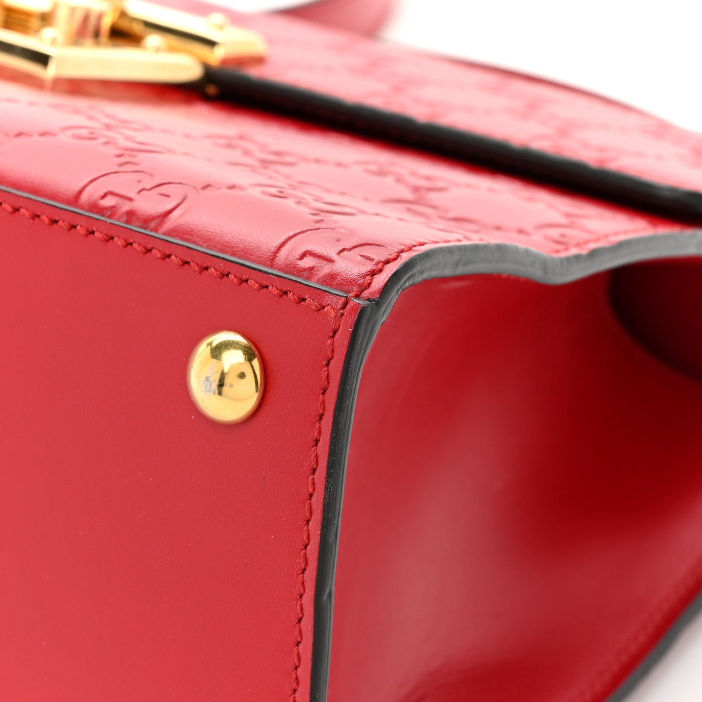 Guccissima Signature Small Padlock Top Handle Bag Hibiscus Red