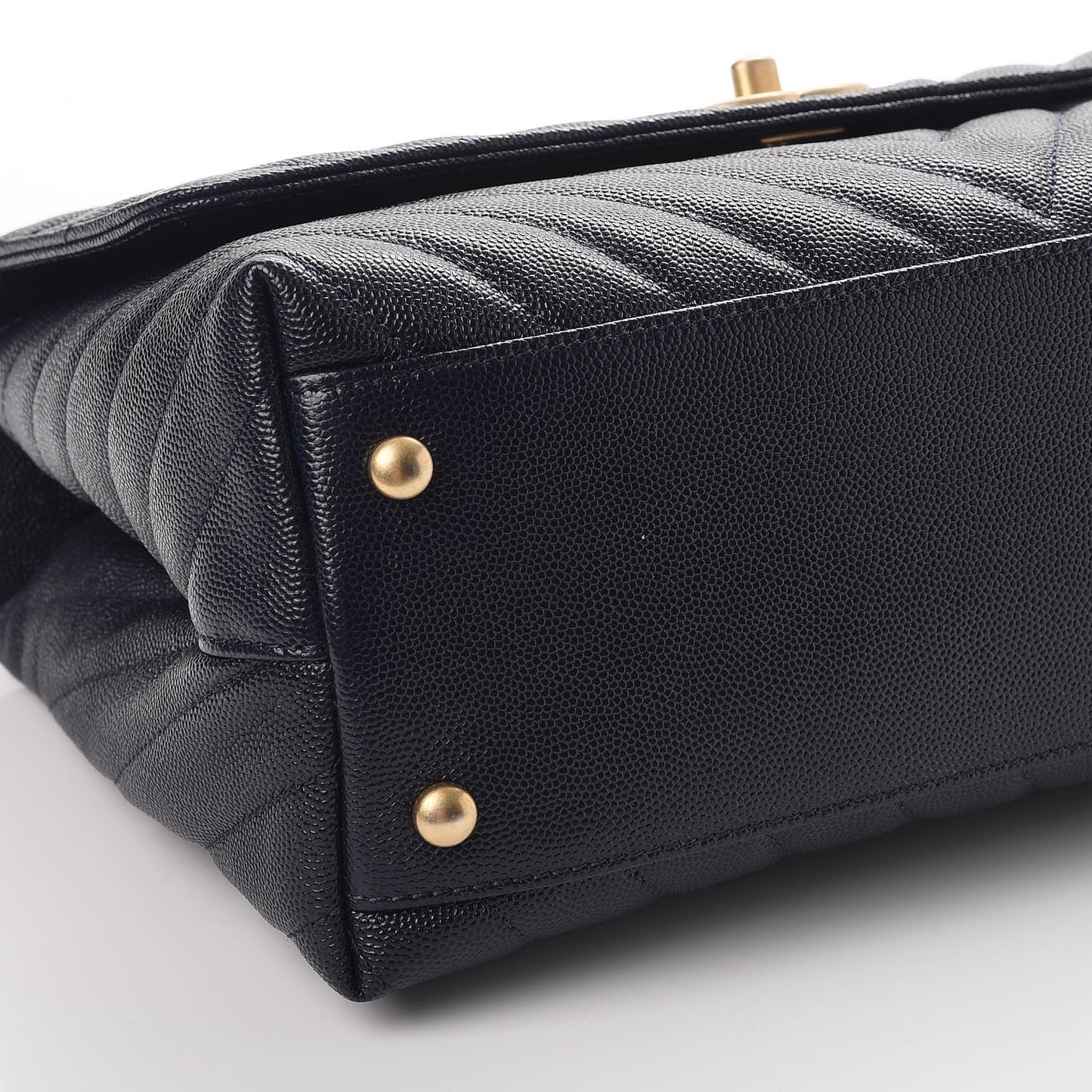 Caviar Chevron Quilted Small Coco Handle Flap Navy