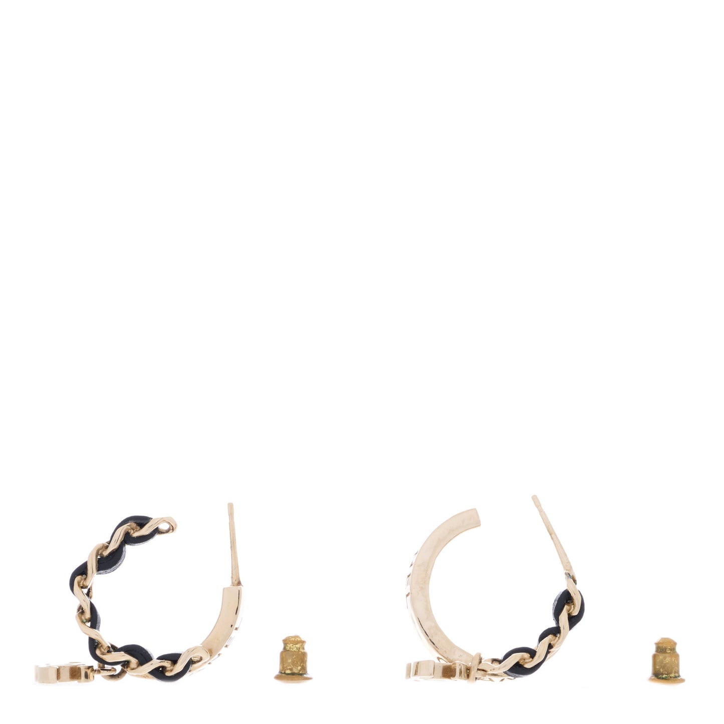 Metal Lambskin CC Chain Hoop Earrings Gold Black
