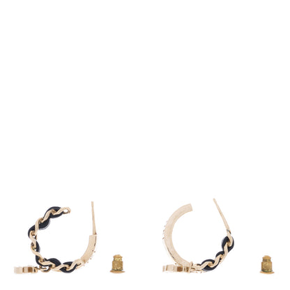 Chanel Metal Lambskin CC Chain Hoop Earrings Gold Black 3 of 3