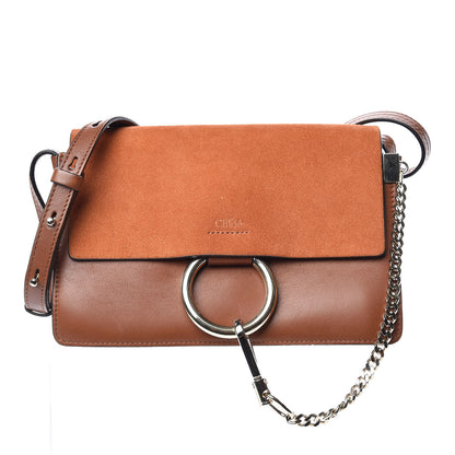 Chloe Suede Calfskin Small Faye Shoulder Bag Tobacco 1 of 9