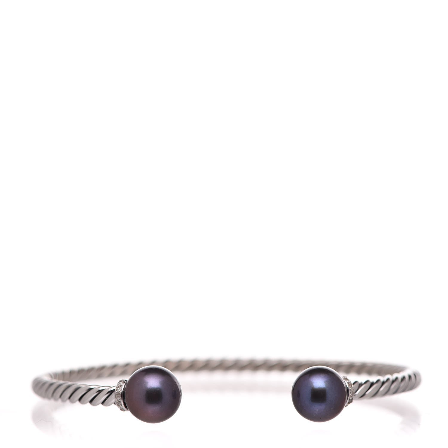 David Yurman Sterling Silver Diamond Tahitian Pearl 9mm Solari Bracelet 1 of 4