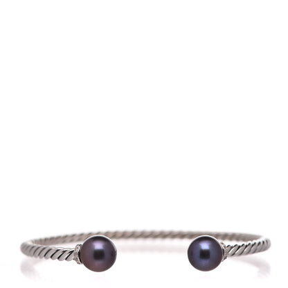 David Yurman Sterling Silver Diamond Tahitian Pearl 9mm Solari Bracelet 1 of 4