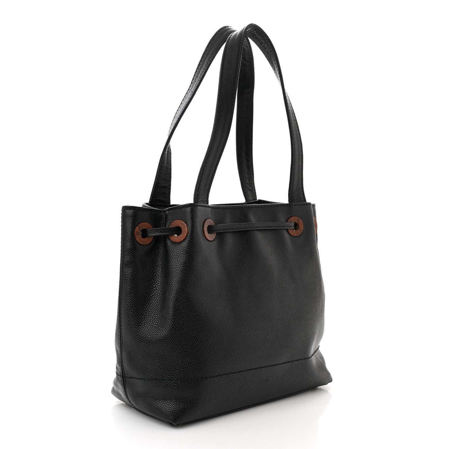 Caviar Wood CC Drawstring Bucket Bag Black