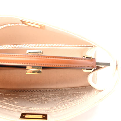 Fendi Canvas Vitello Floral Ajour Embroidered Medium Peekaboo I SEE U East West Satchel Natural Brown 4 of 4