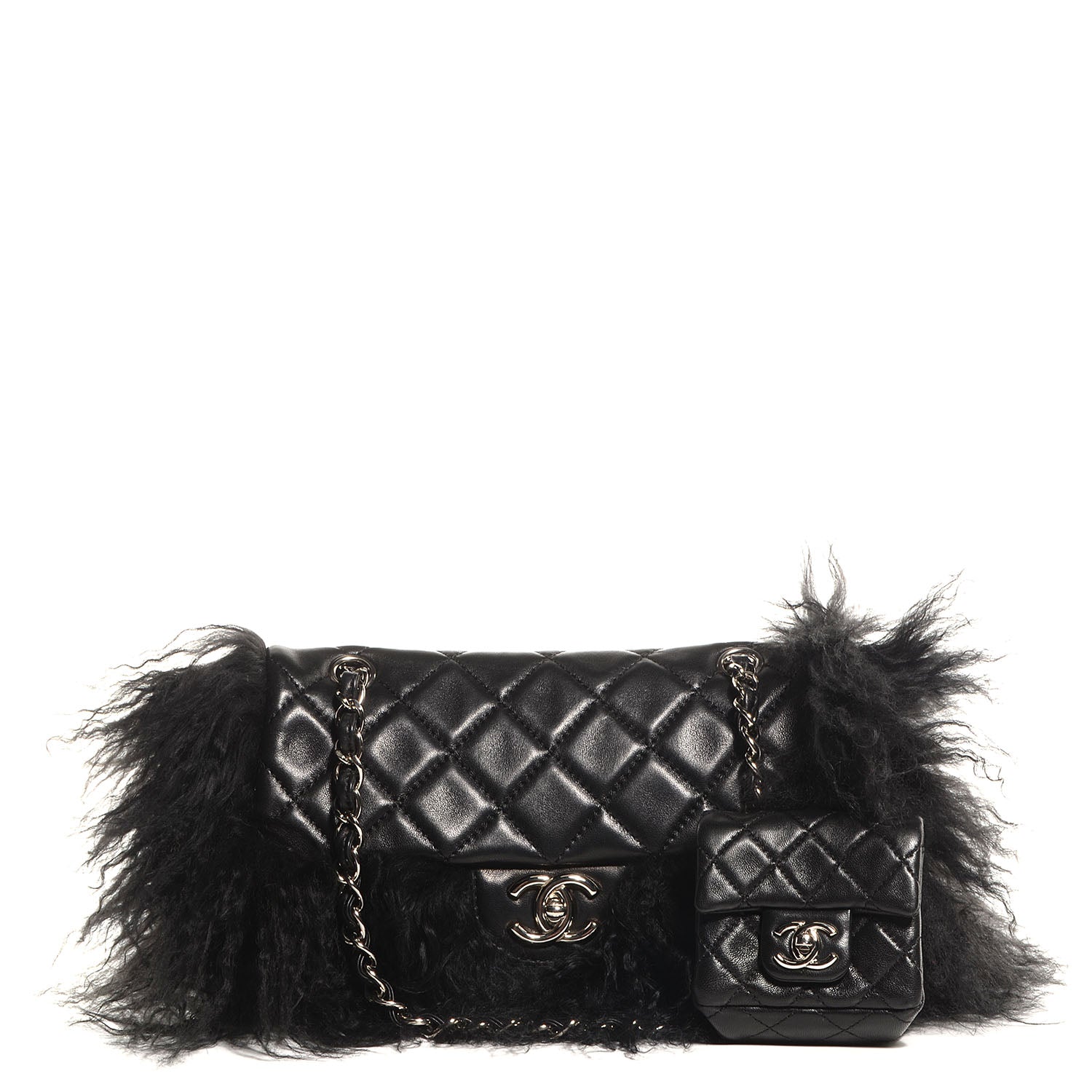Chanel Lambskin Goat Fur Tibet Medium Flap with Mini Bag Black 1 of 8