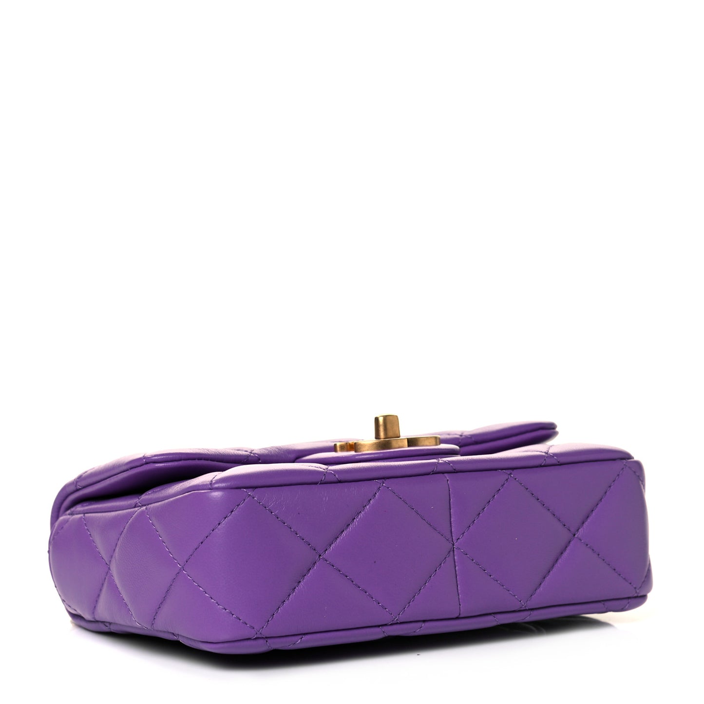 Lambskin Enamel Quilted Mini Pending CC Square Flap Purple
