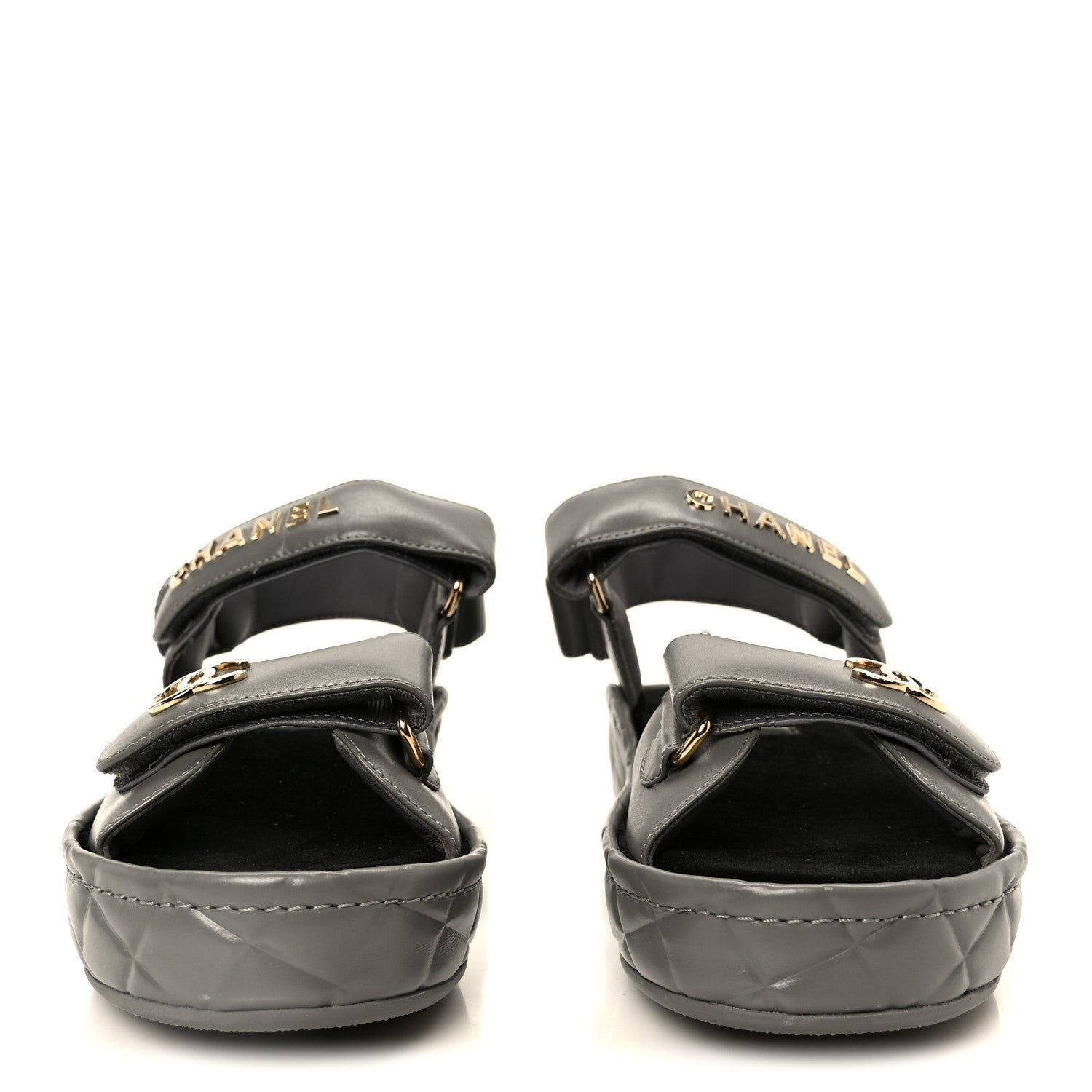 Chanel Shiny Calfskin Logo Platform Sandals 36 Grey 1848958