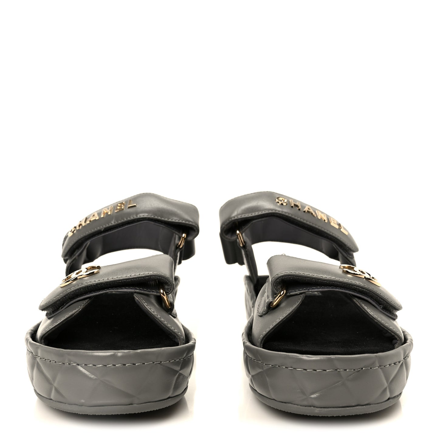 Shiny Calfskin Logo Platform Sandals 36 Grey