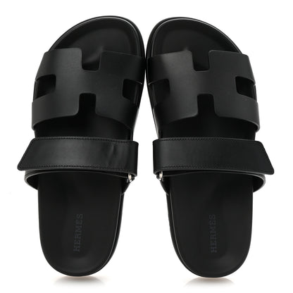 Hermes Calfskin Womens Chypre Sandals 37 Black 2 of 10