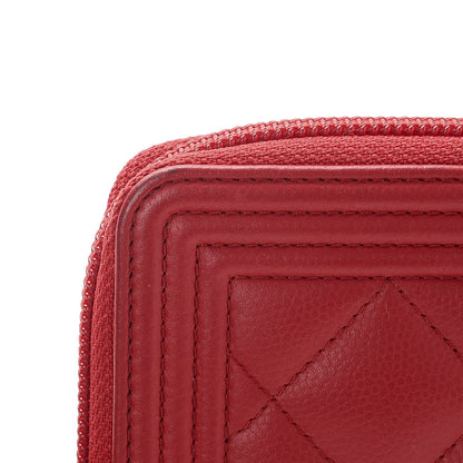 Chanel Caviar Quilted Small Boy Zip Around Wallet Dark Red 10 of 13