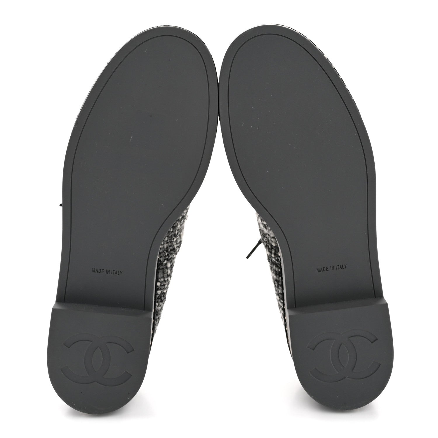 Chanel Tweed Suede CC Lace Up Oxfords 38.5 Grey Black 1809348