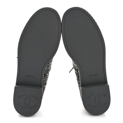 Chanel Tweed Suede CC Lace Up Oxfords 38.5 Grey Black 6 of 10