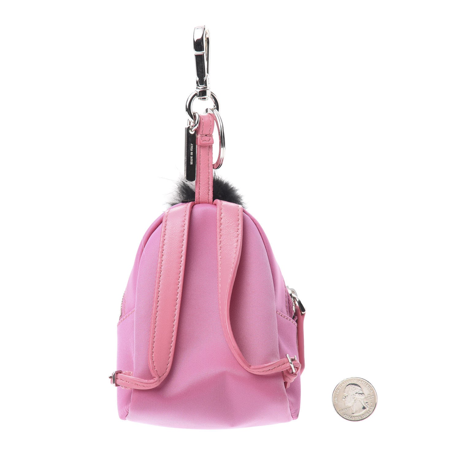Fendi Nylon Shiny Nappa Nutria Fox Fur Monster Eyes Mini Backpack Charm Lollypop Rosa Fluo Multicolor 2 of 6
