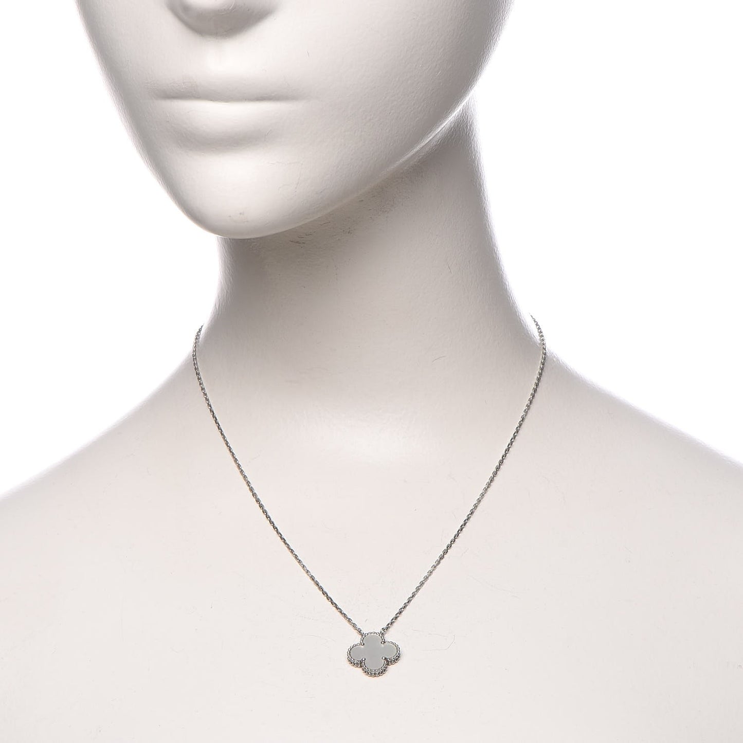 18K White Gold Mother of Pearl Vintage Alhambra Pendant Necklace