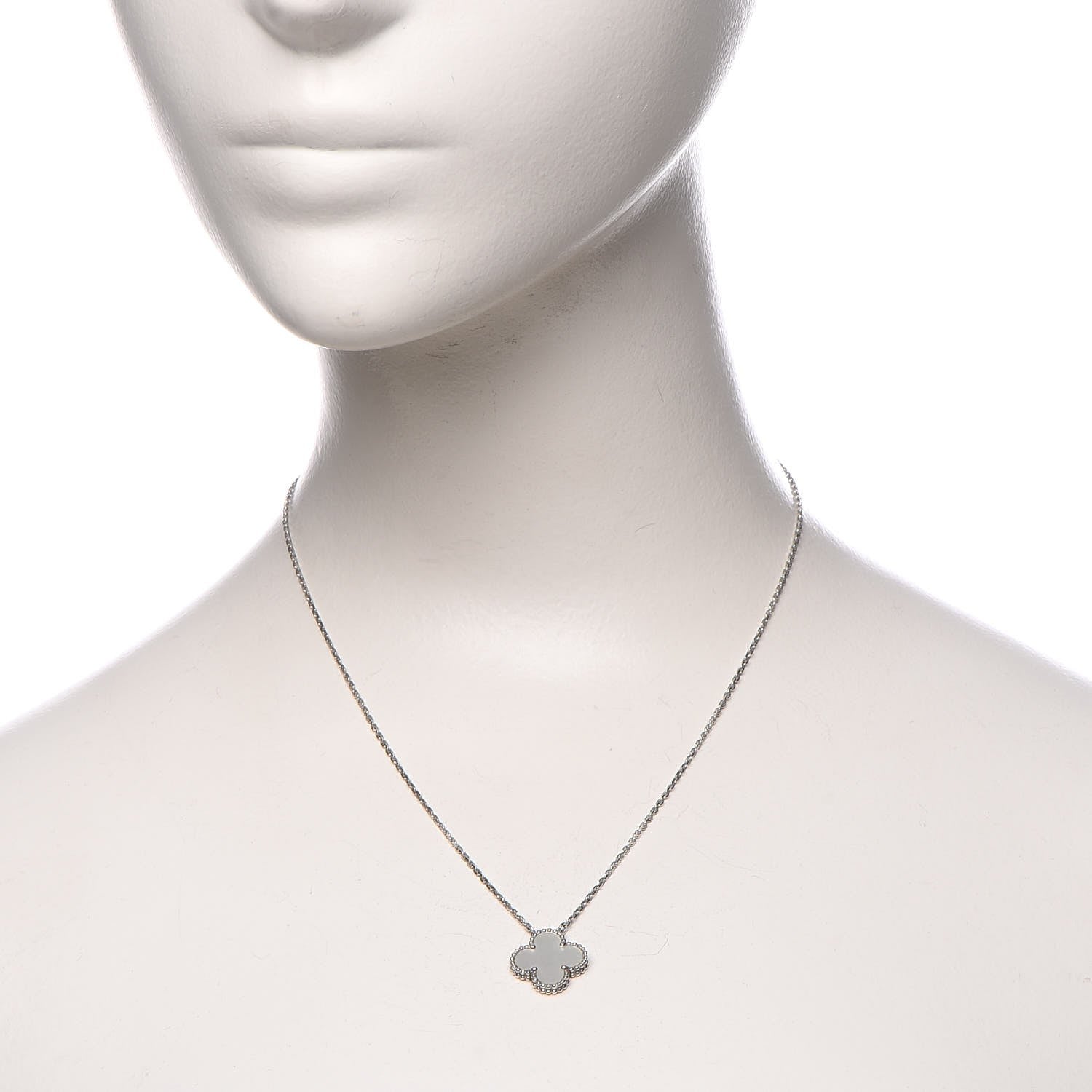 Van Cleef & Arpels 18K White Gold Mother of Pearl Vintage Alhambra Pendant Necklace 2 of 7