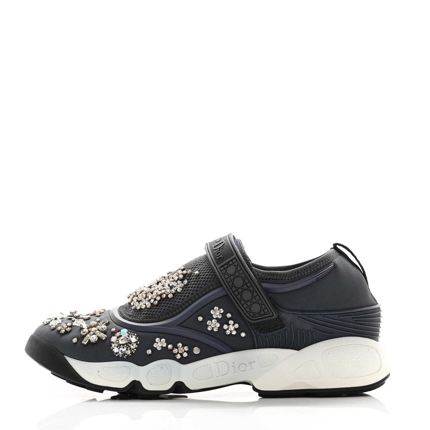 Neoprene Technical Canvas Crystal Embellished Dior Fusion Sneakers 36 Gris Fonce
