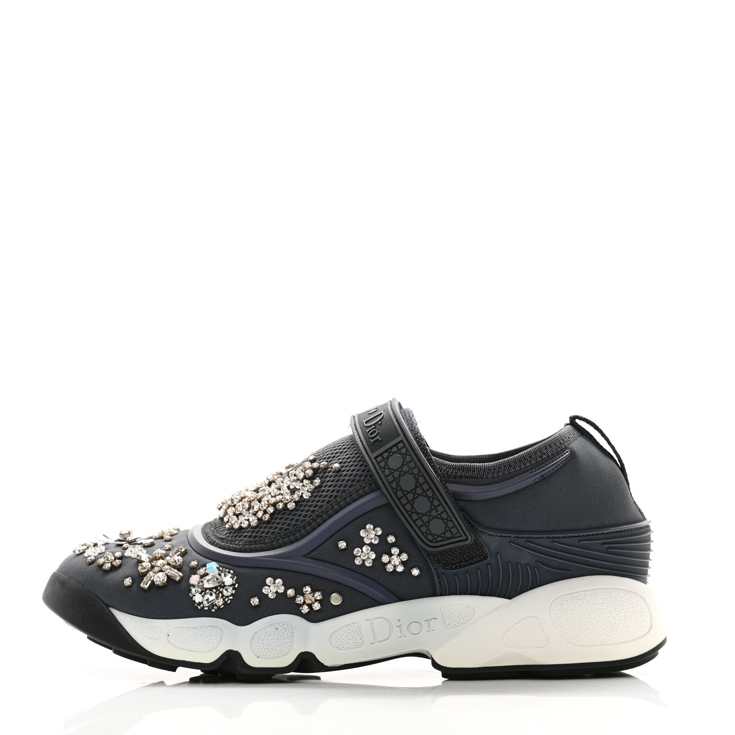 Christian Dior Neoprene Technical Canvas Crystal Embellished Dior Fusion Sneakers 36 Gris Fonce 1 of 8