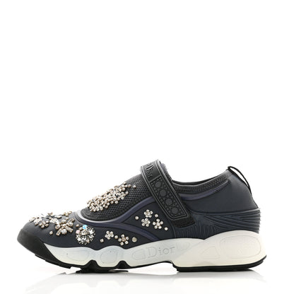 Christian Dior Neoprene Technical Canvas Crystal Embellished Dior Fusion Sneakers 36 Gris Fonce 1 of 8