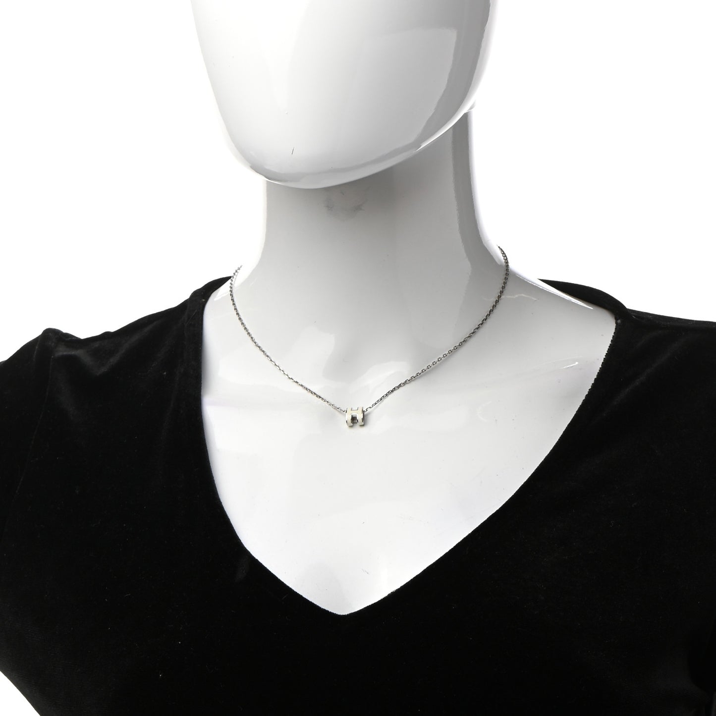 Lacquered Palladium Mini Pop H Pendant Necklace White