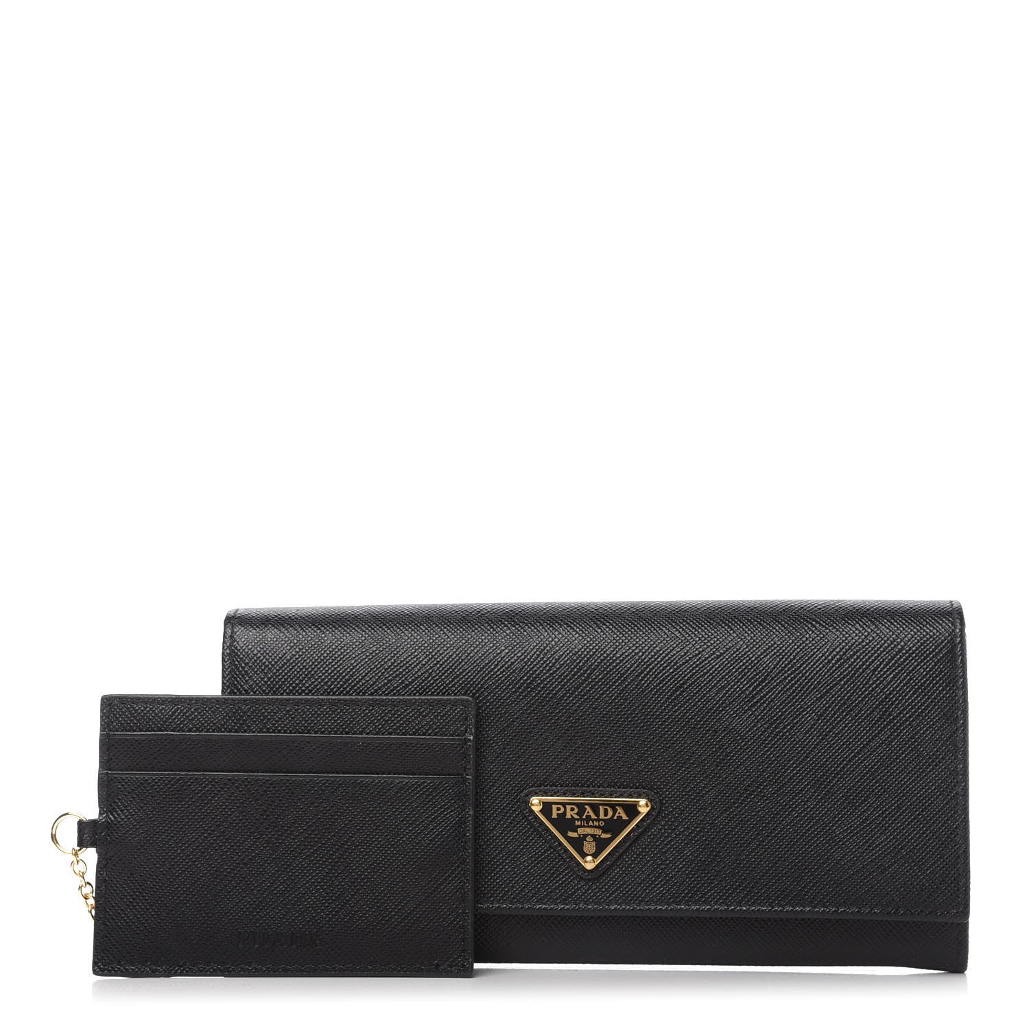 Prada Saffiano Triangle Logo Continental Flap Travel Wallet Black 1 of 10