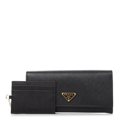 Prada Saffiano Triangle Logo Continental Flap Travel Wallet Black 1 of 10