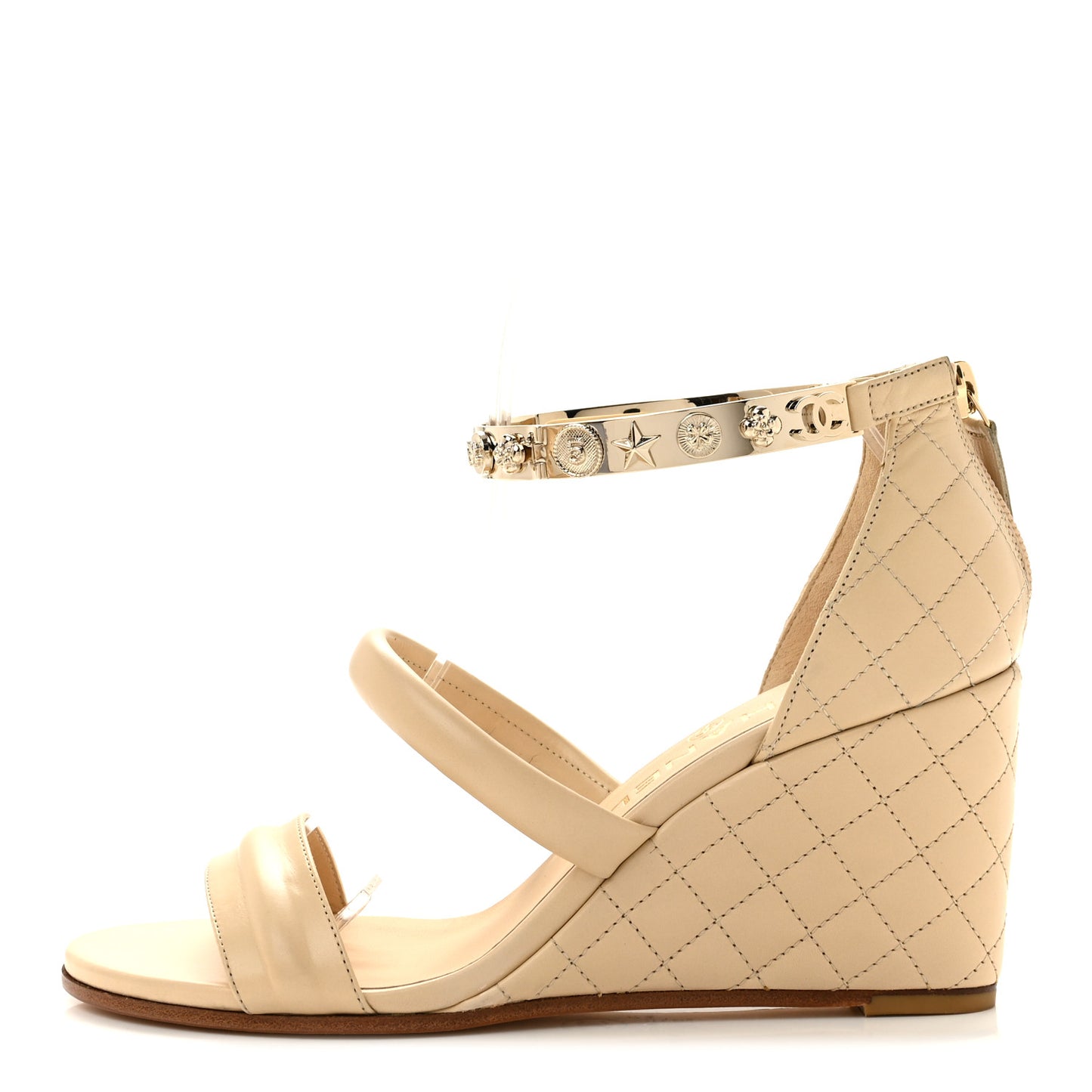 Calfskin Charms Wedge Sandals 36.5 Beige