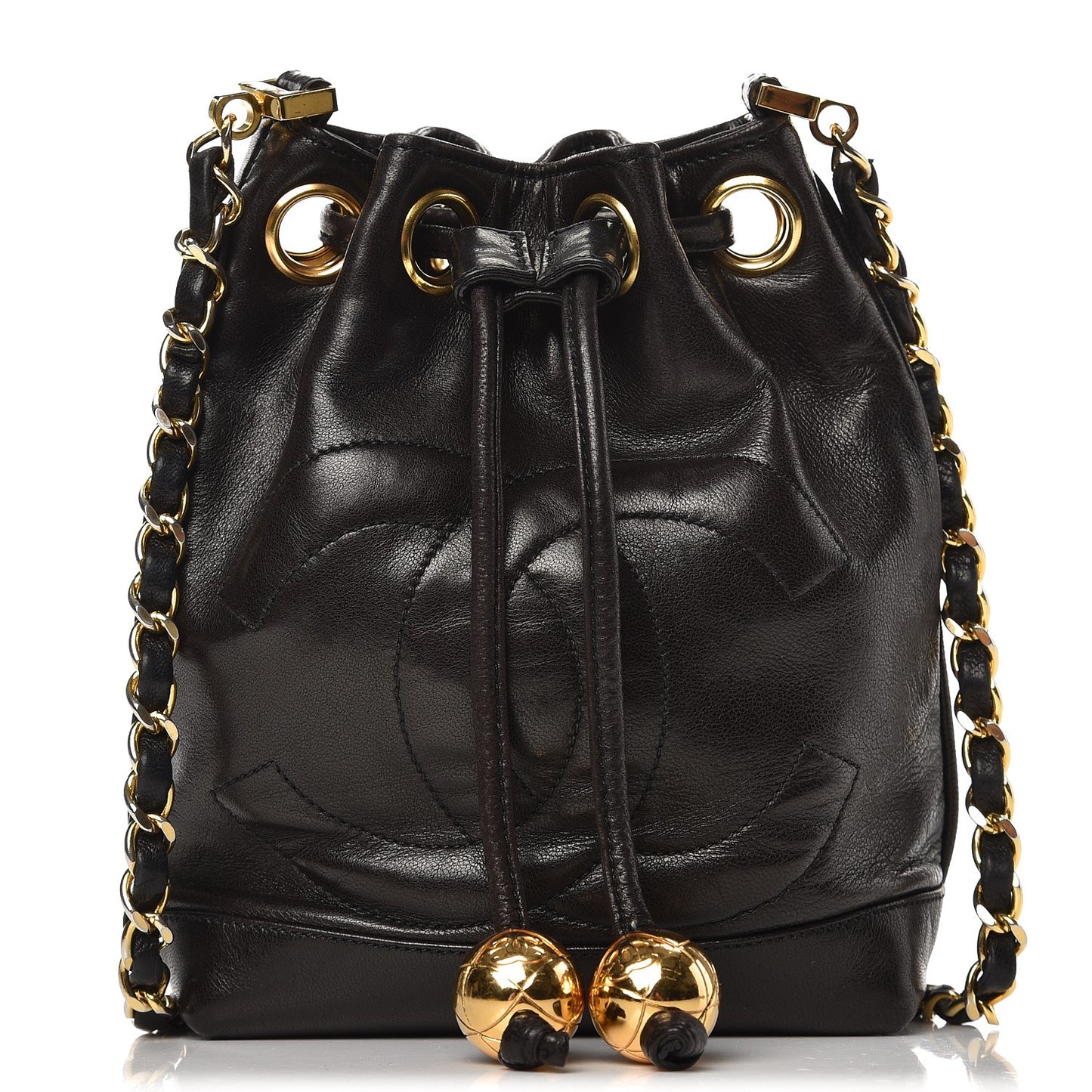 Lambskin CC Drawstring Bag Black
