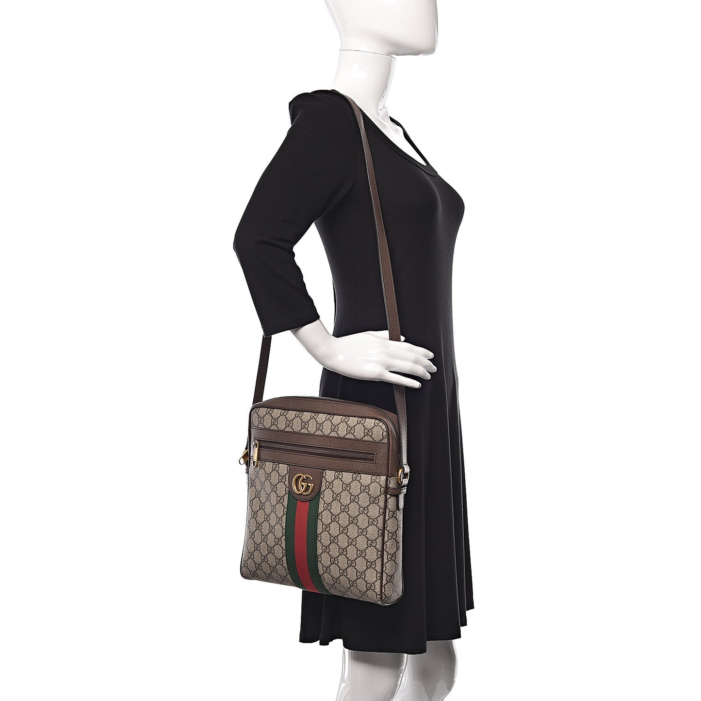 GG Supreme Monogram Web Medium Ophidia Messenger Bag Brown