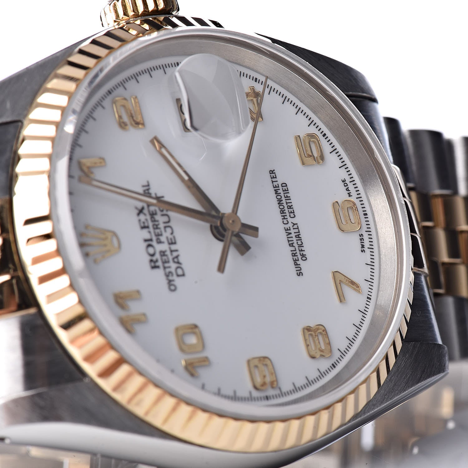 Rolex Stainless Steel 18K Yellow Gold 36mm Oyster Perpetual Datejust Watch White Arabic 16233 9 of 11