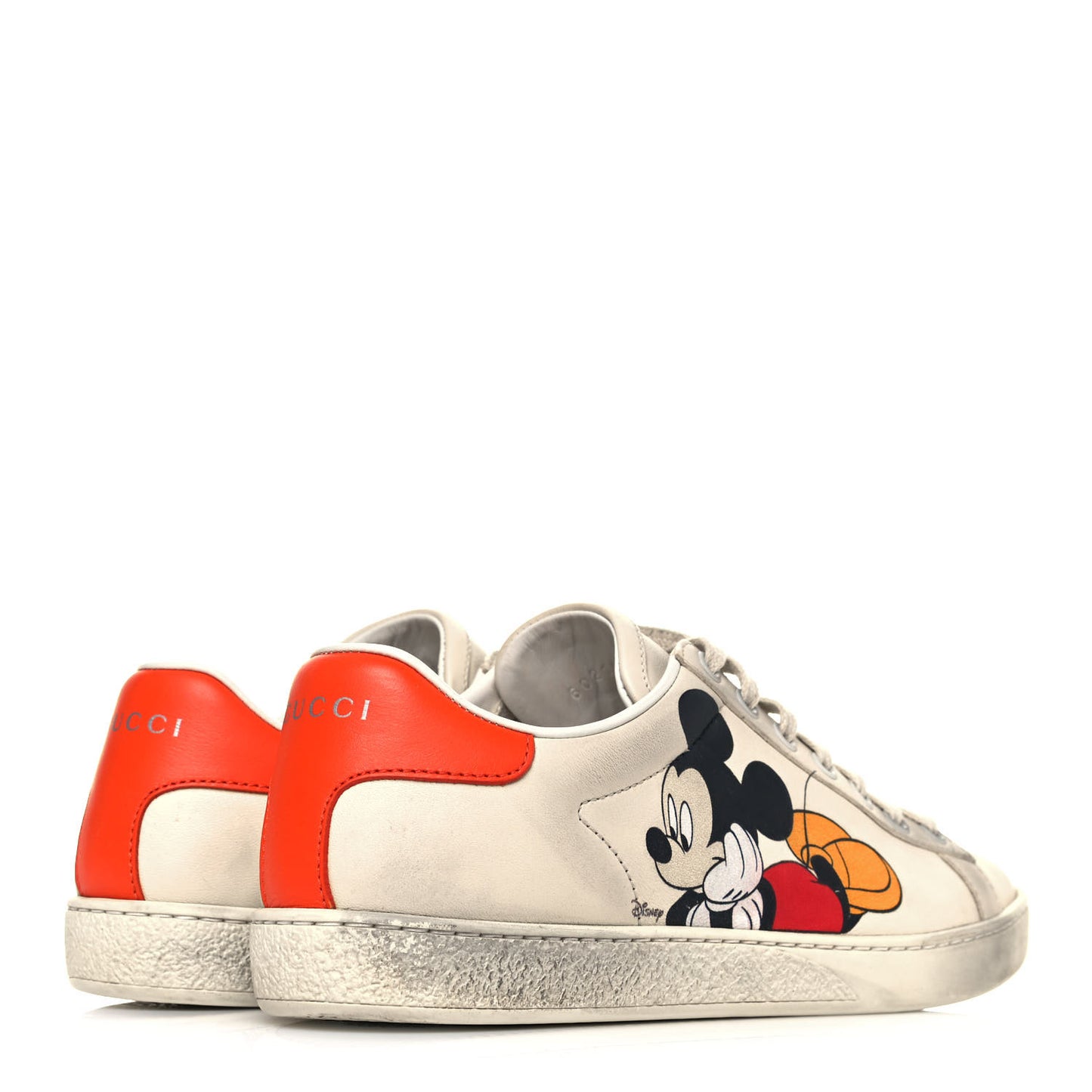 X DISNEY Miro Soft Calfskin Mickey Mouse Print Womens Ace Sneakers 38 Ivory Deep Orange