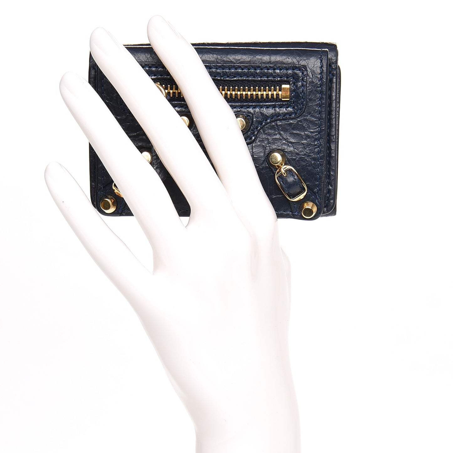 Agneau Arena Classic Gold Hardware Mini Wallet Bleu Obscur