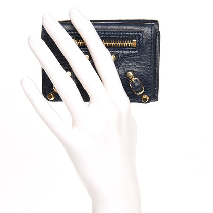 Balenciaga Agneau Arena Classic Gold Hardware Mini Wallet Bleu Obscur 2 of 8