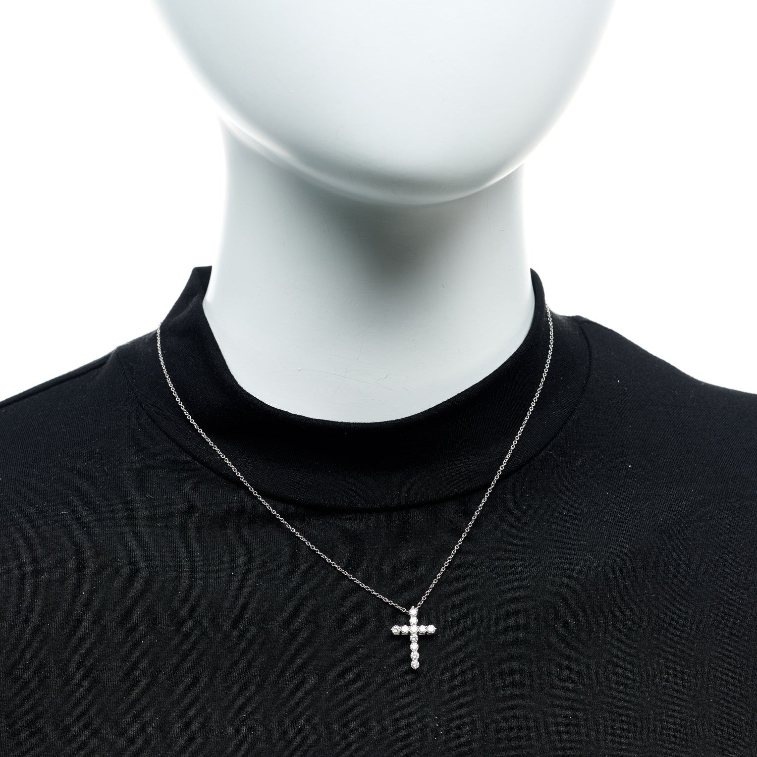 Tiffany Platinum Diamond Small Cross Pendant Necklace 2 of 7