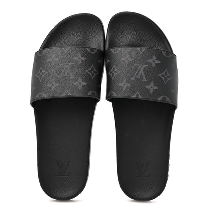 Louis Vuitton Rubber Monogram Eclipse Mens Waterfront Mules 10 Black 2 of 9