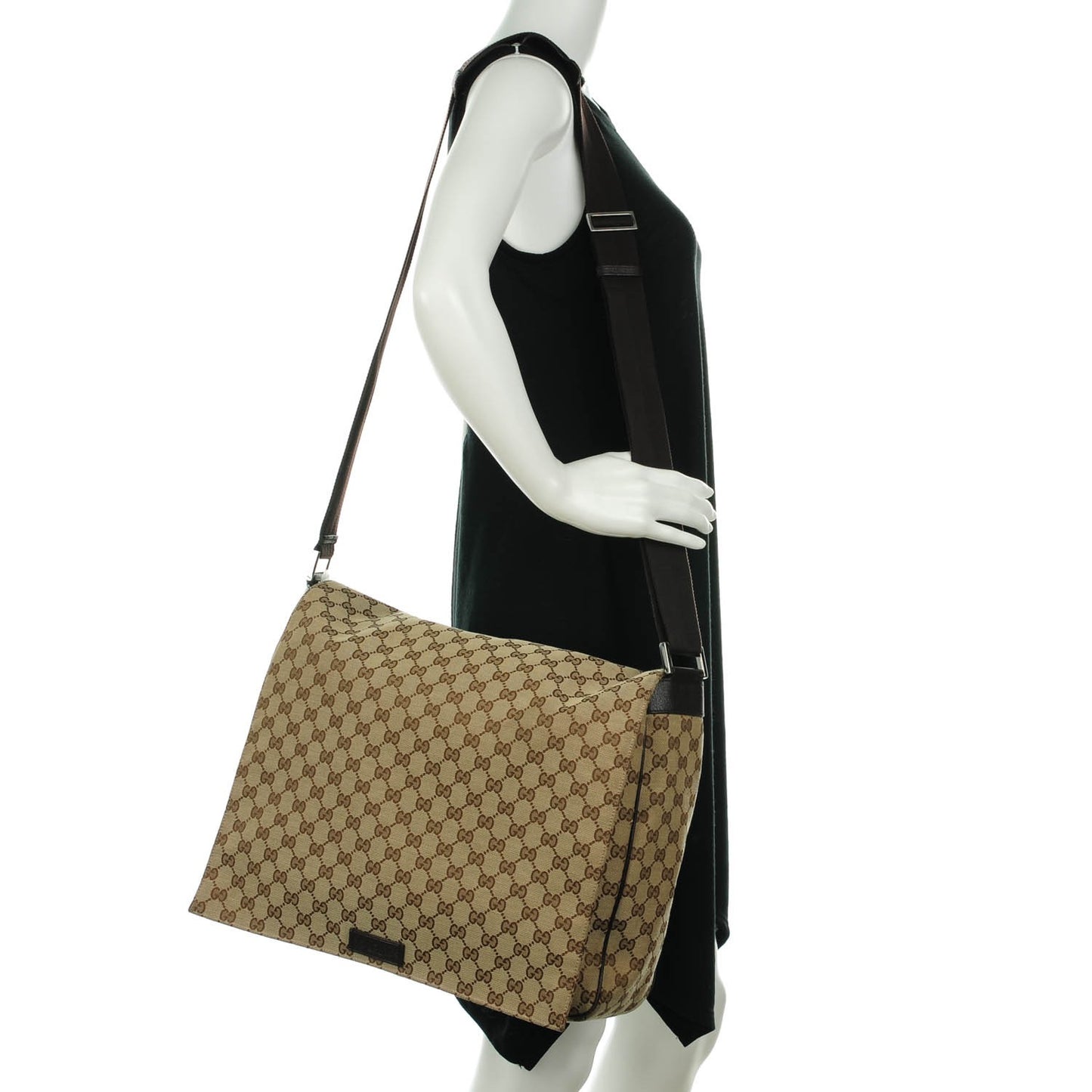 Monogram Large Flap Messenger Bag Beige Dark Brown