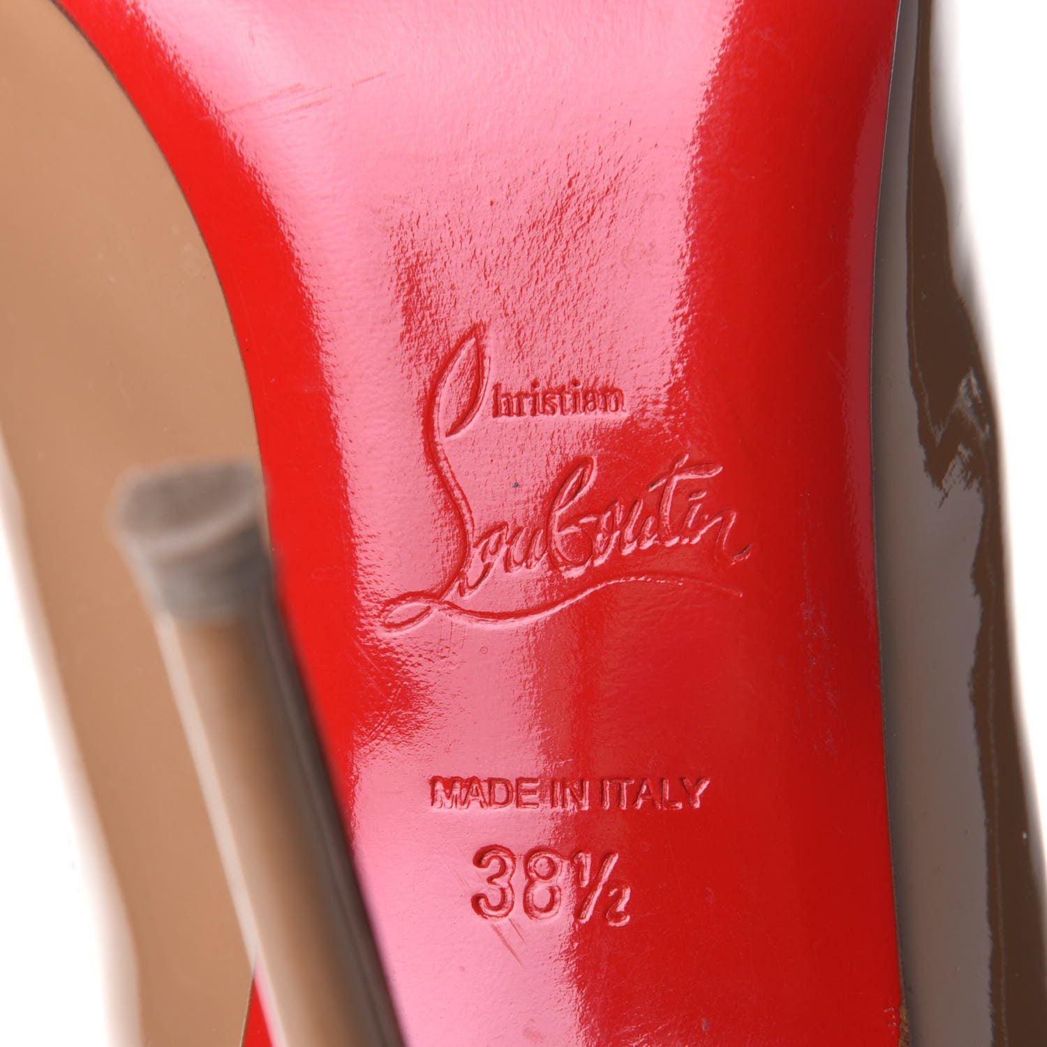 Christian Louboutin Patent 100 Peep Toe Pumps 38.5 Nude 8 of 9
