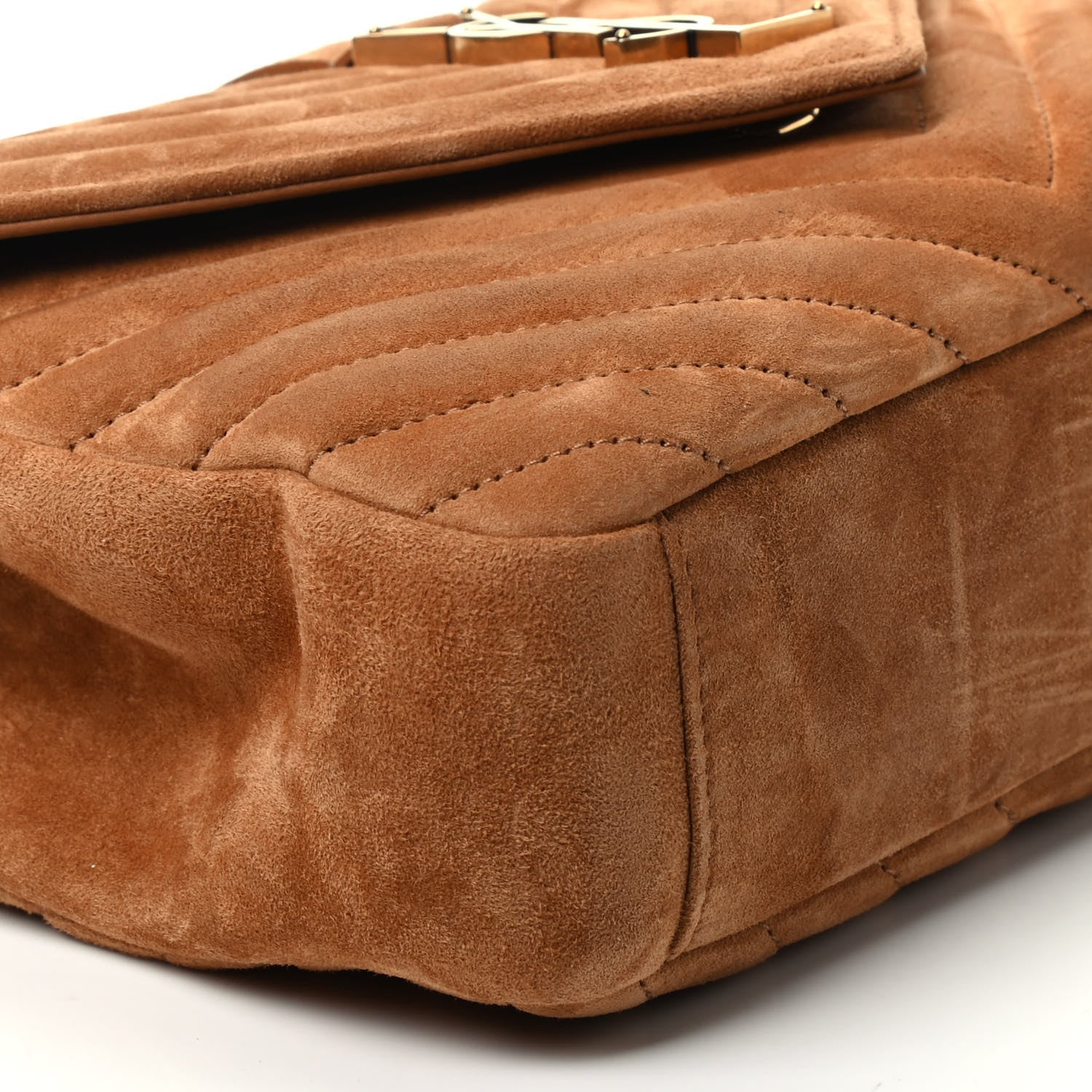 Saint Laurent Suede Matelasse Chevron Monogram Medium College Bag Cinnamon 7 of 9