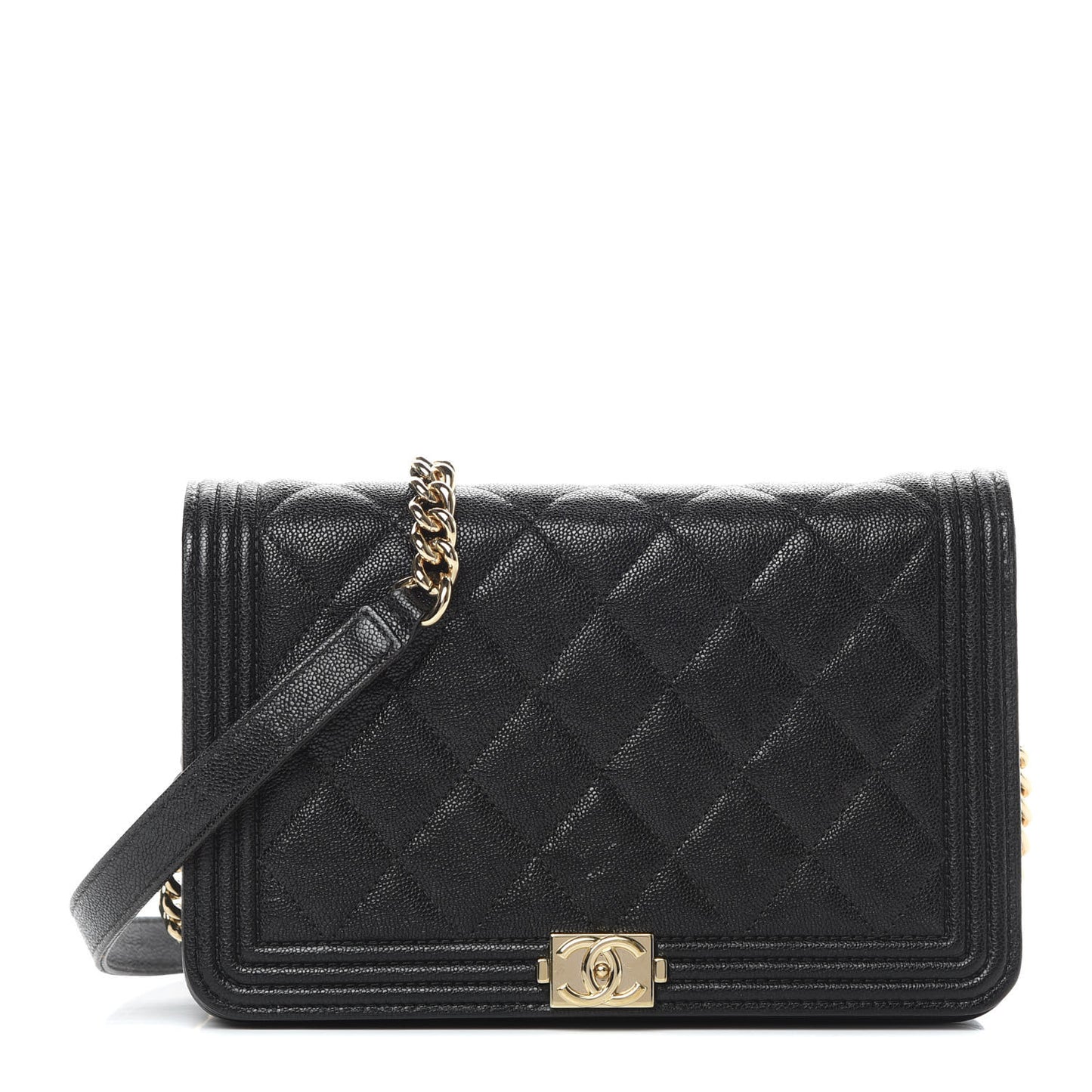 Caviar Quilted Boy Wallet On Chain WOC Black