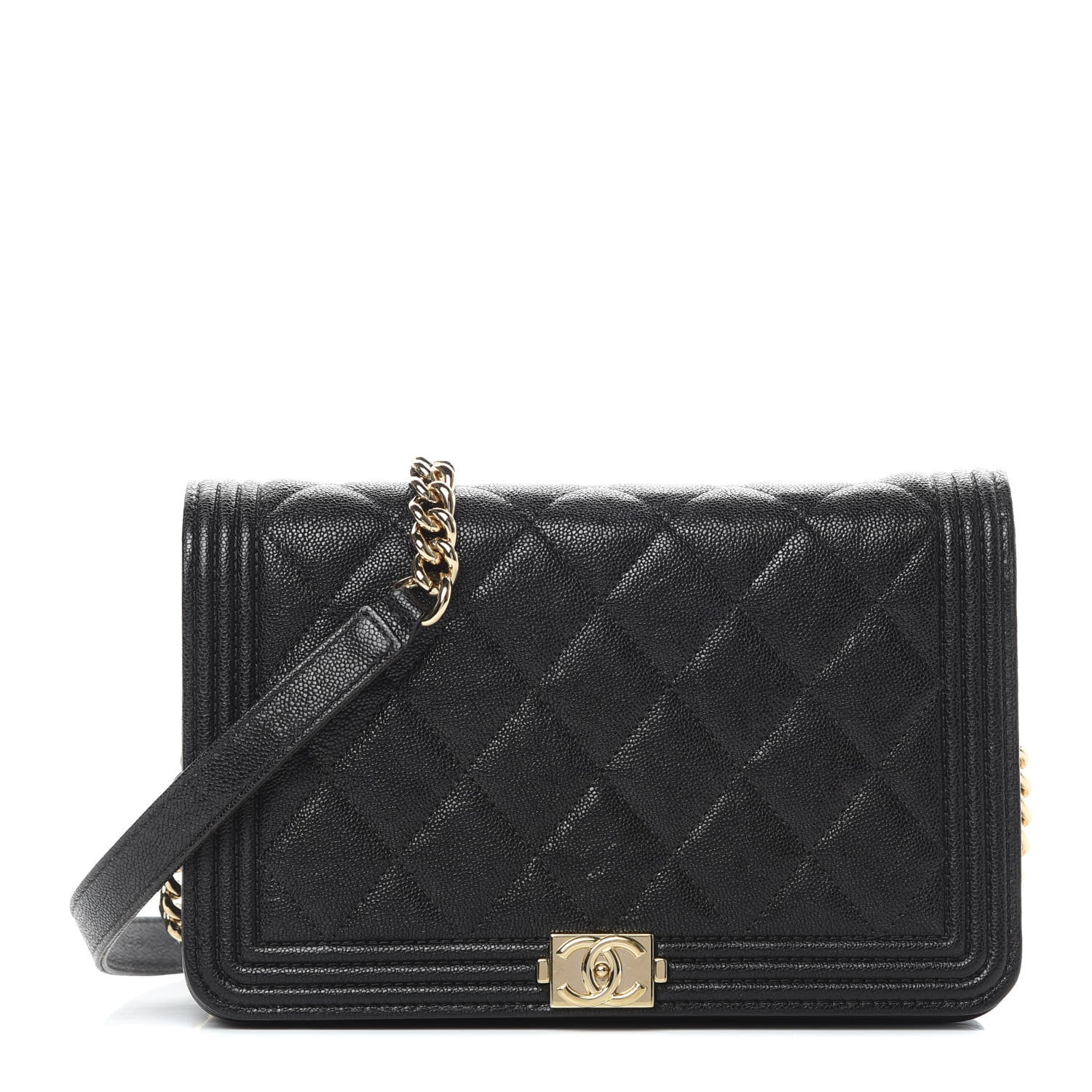 Chanel Caviar Quilted Boy Wallet On Chain WOC Black 1 of 15