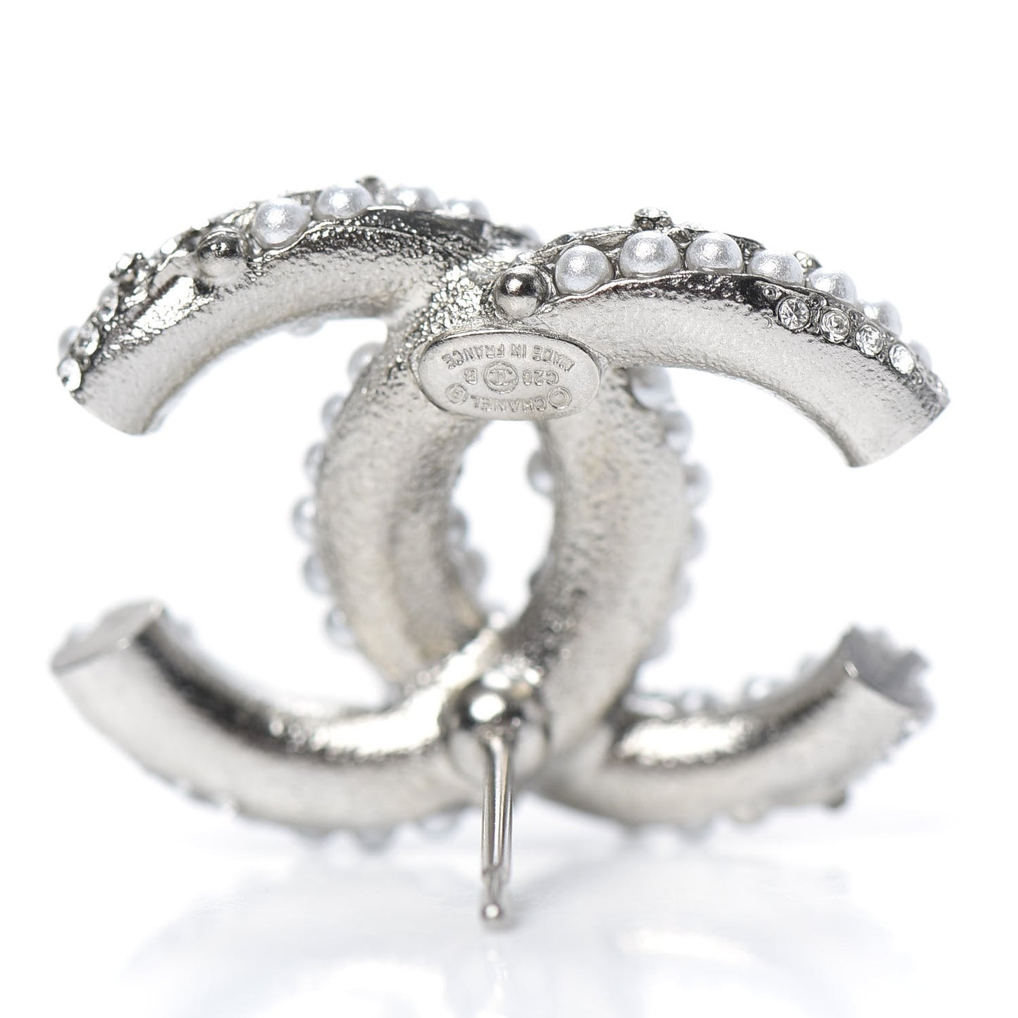 Pearl Crystal CC Earrings Silver