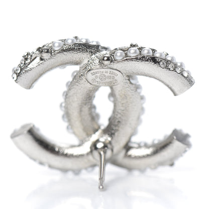 Chanel Pearl Crystal CC Earrings Silver 4 of 5
