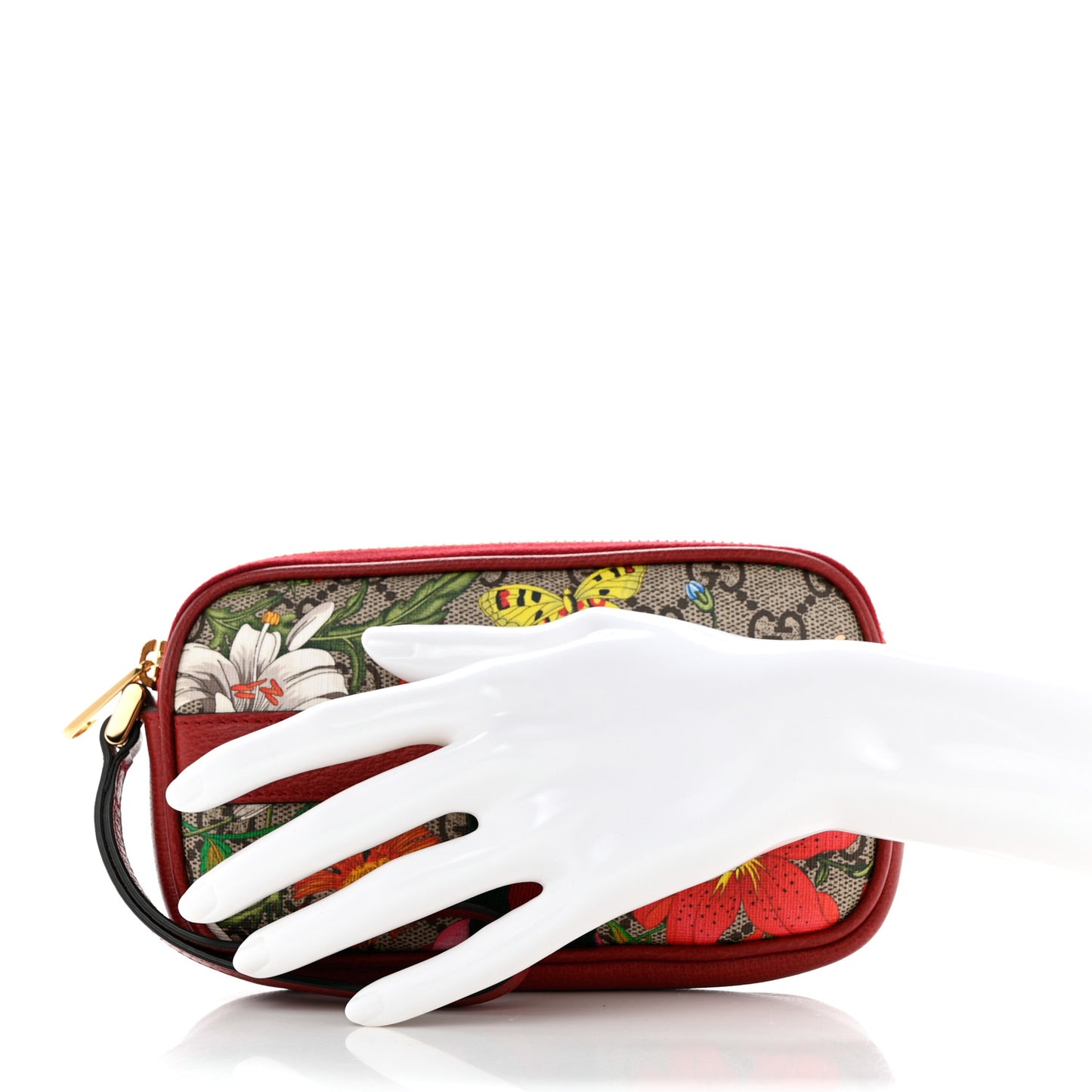 GG Supreme Monogram Flora Web Ophidia Wristlet Bag Red