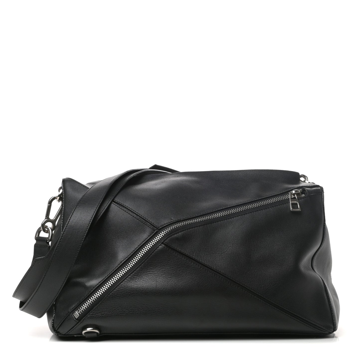 Calfskin Large Zipper Puzzle Bag Black