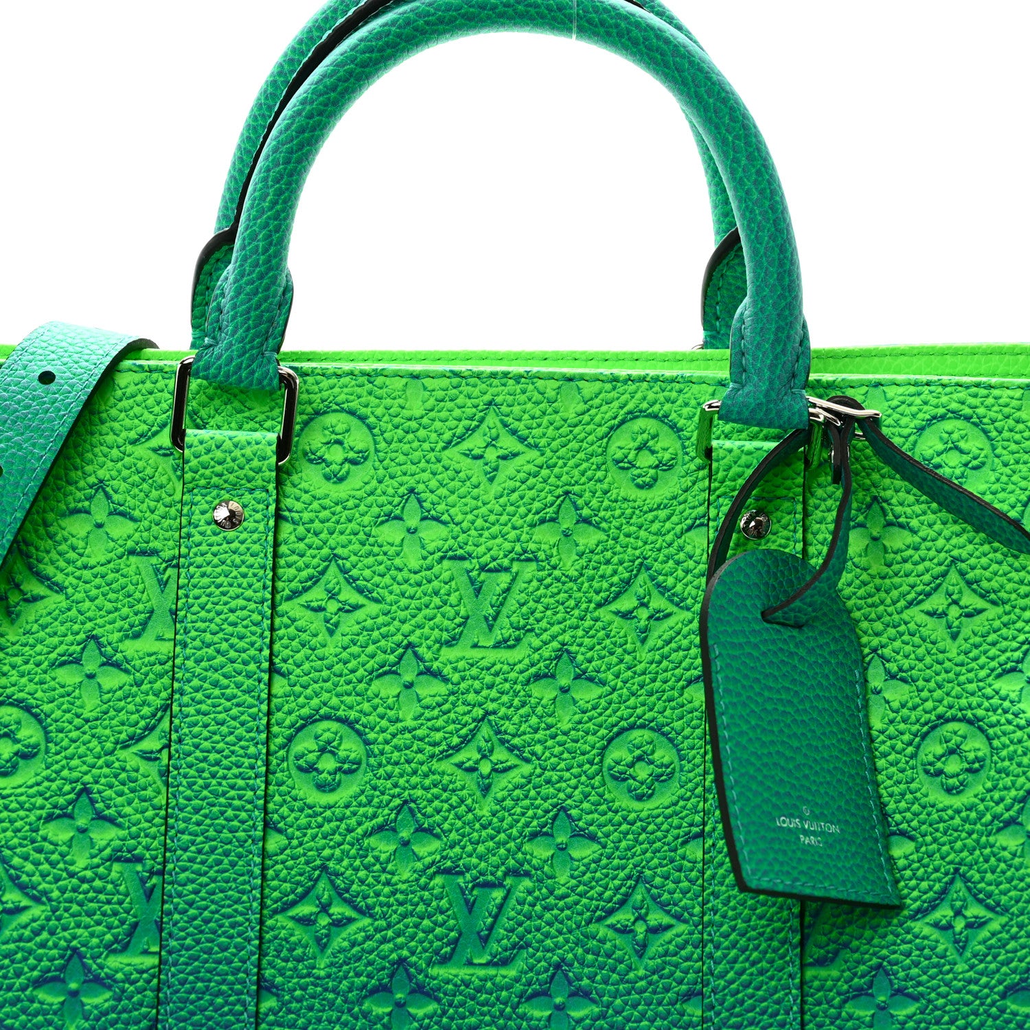 Louis Vuitton Taurillon Illusion Keepall Tote Bleu Vert 6 of 8