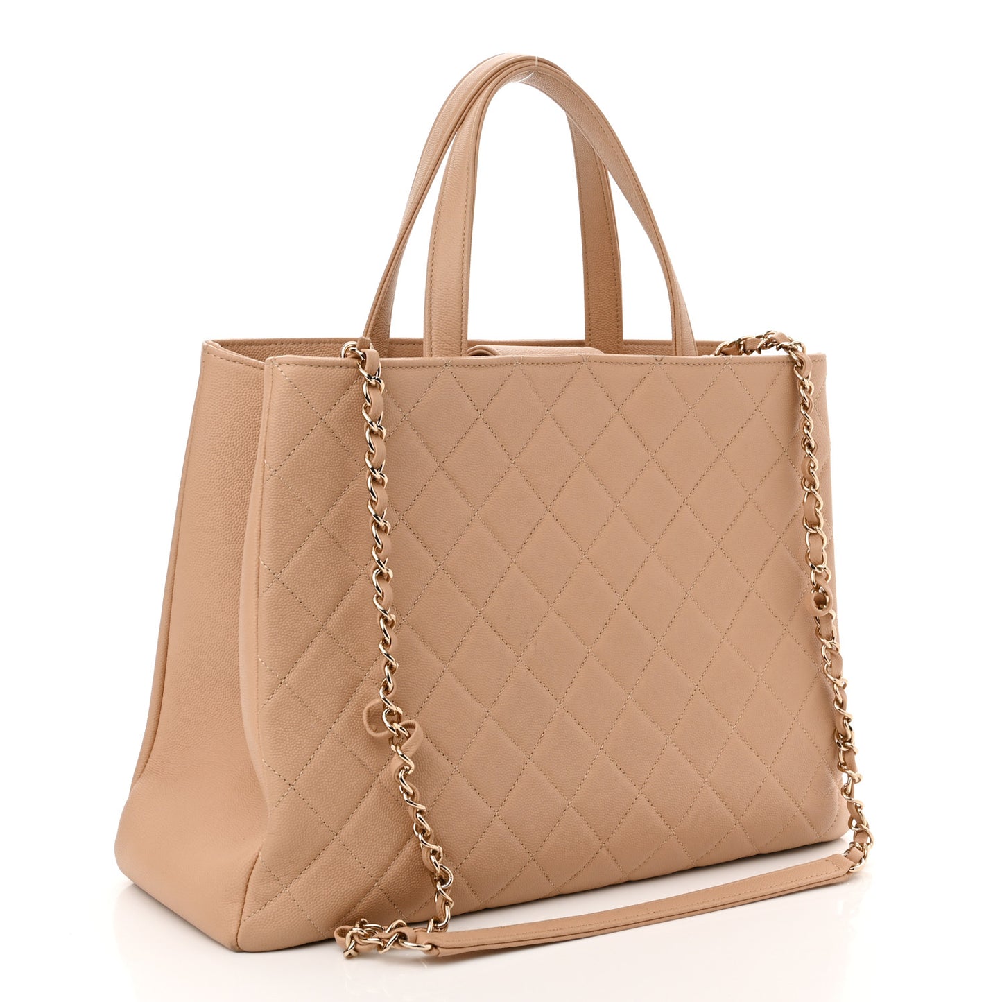 Caviar Quilted Large Business Affinity Shopping Bag Beige